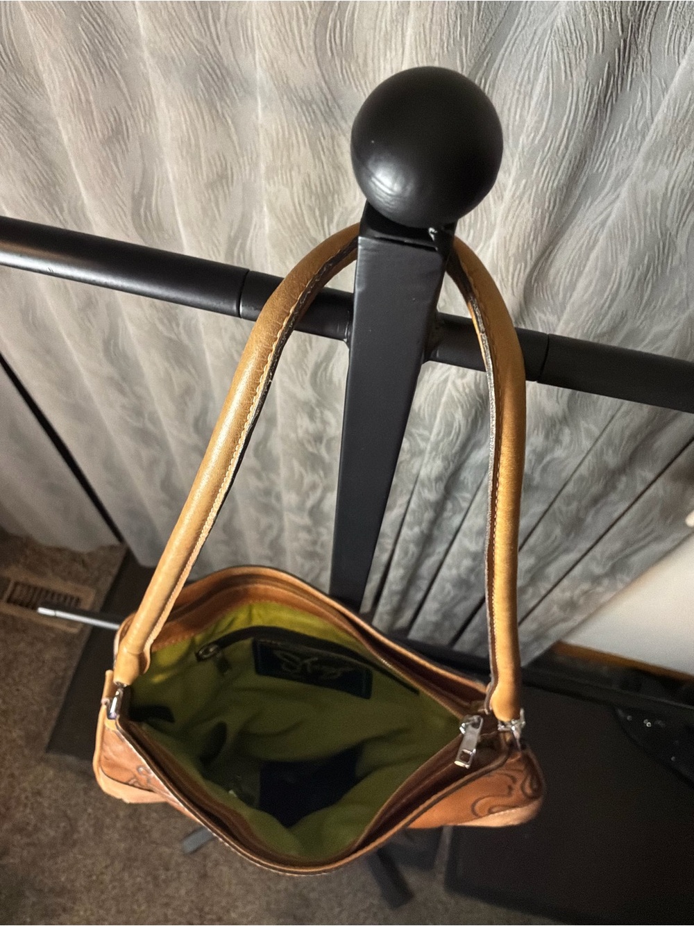 Sharif studio Tooled Brown Leather Shoulder Bag with Tan Accents - Picture 4 of 4